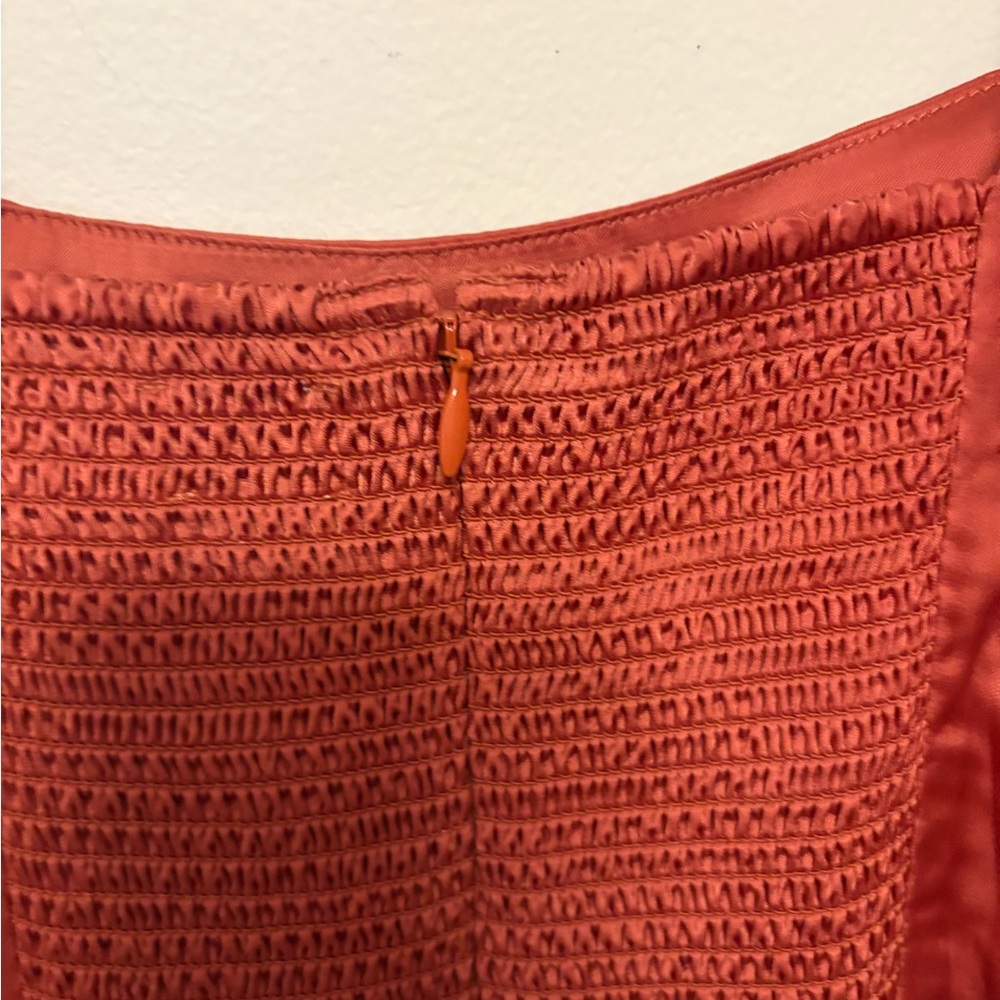 Wilfred Aritzia Only Mini Dress - Rust Copper 100% Cupro Smocked Back - Size 00 - Picture 4 of 6